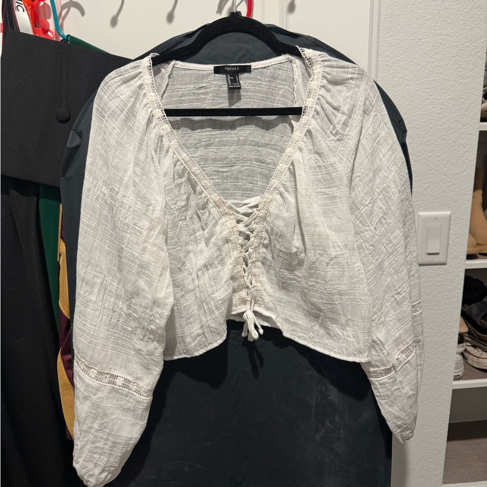 Forever 21 Cream Lace-Up Blouse